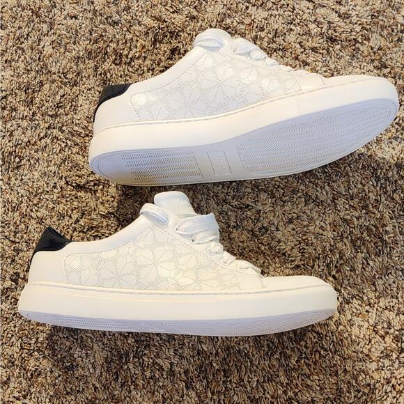 EUC Kate Spade Audrey White Leather Perforated Spade Sneakers Sz 9 - Picture 7 of 11